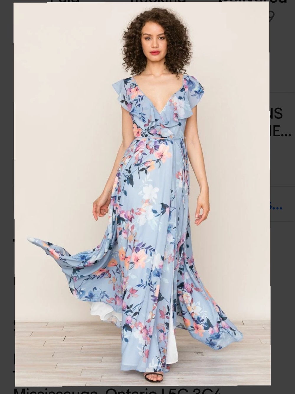 Yumi Kim Sky Blue Floral Wrap Maxi Dress with Ruffle V-Neck